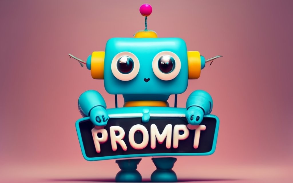 A kid robot chat assistant based on GPT and LLM Models holding a white board written on it "PROMPT". As if he declares his readiness for priding help to help the user reach new milestones